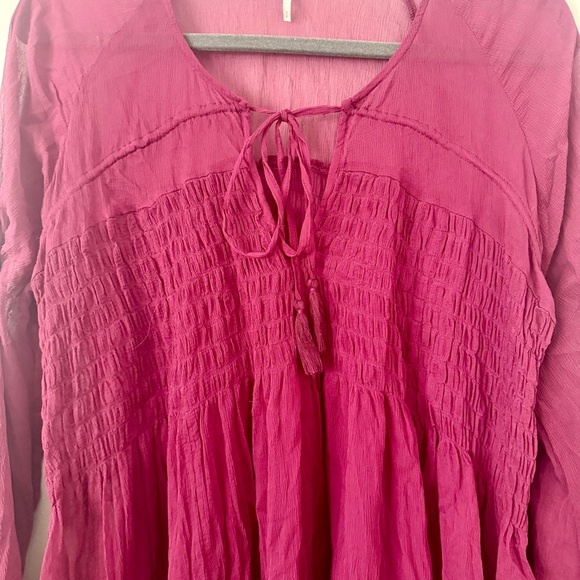 Free People Billowy Peasant-Style Mulberry Mini Dress - Picture 3 of 5